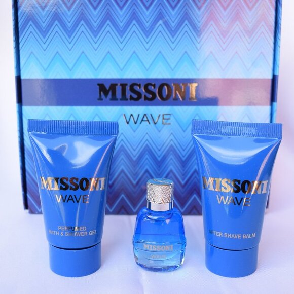 Missoni Men's Wave Gift Set - 3pc, Shower Gel, After Shave Balm, Mini EDT, NEW